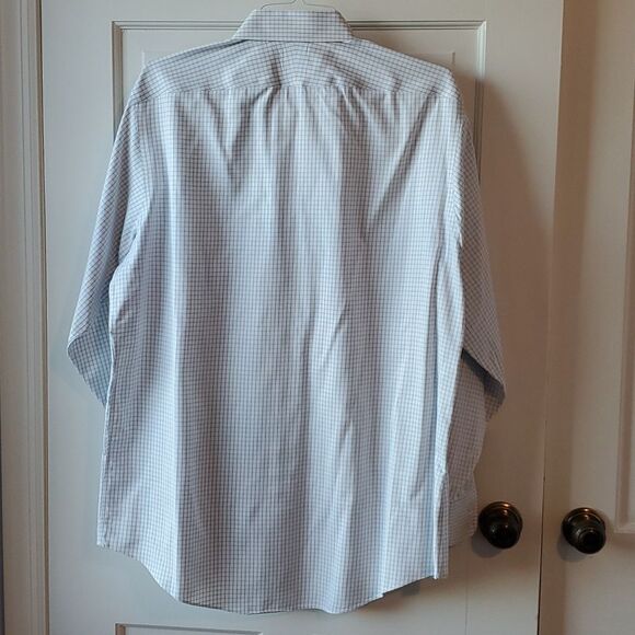 BROOKS BROTHERS WHITE BLUE PLAID NON-IRON COTTON MEN'S DRESS SHIRT 16.5 5 WINDOW - Picture 4 of 5